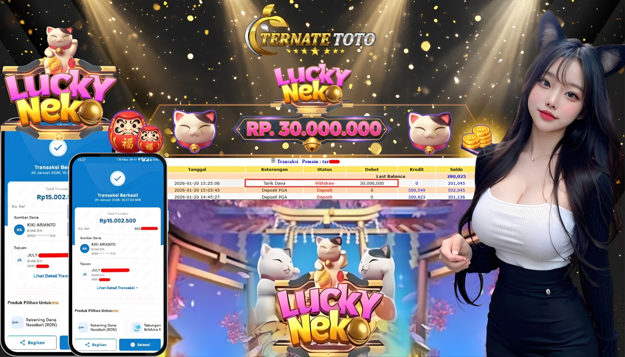 TERNATETOTO - JACKPOT LUCKY NEKO Rp. 30,000,000,-